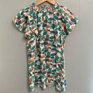 entro Multicolor Ruffle Short-Sleeve Blouse in Teal, Brown, Navy & White